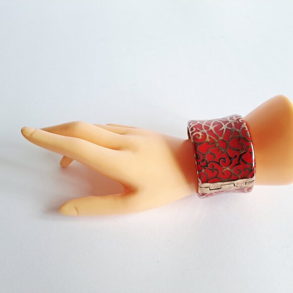 New Angelique De Paris 925 Gold Platted Red Clasp Wide Bracelet - Picture 16 of 16